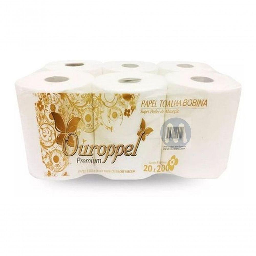 Papel Toalha Bobina 100% Celulose Bom Ouroppel 6 Rolos 200m - 1