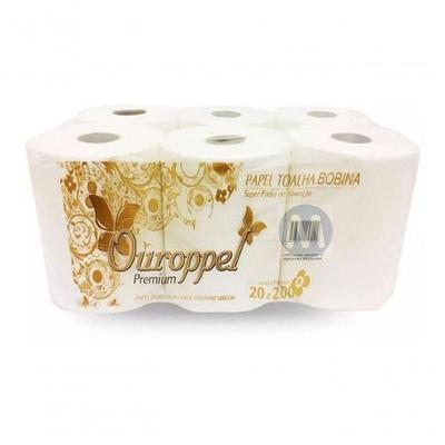 Papel Toalha Bobina 100% Celulose Bom Ouroppel 6 Rolos 200m
