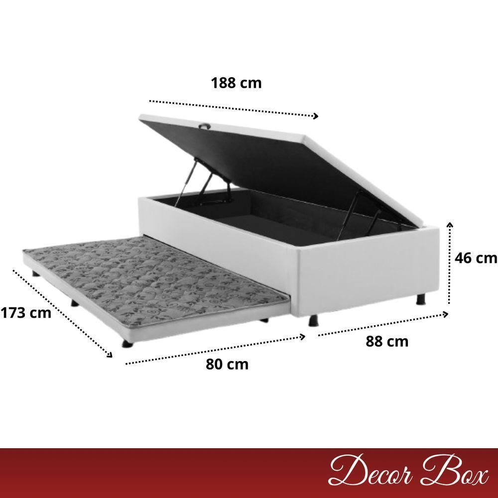Base Cama Box Solteiro Com Baú E Cama Auxiliar Branco - 9