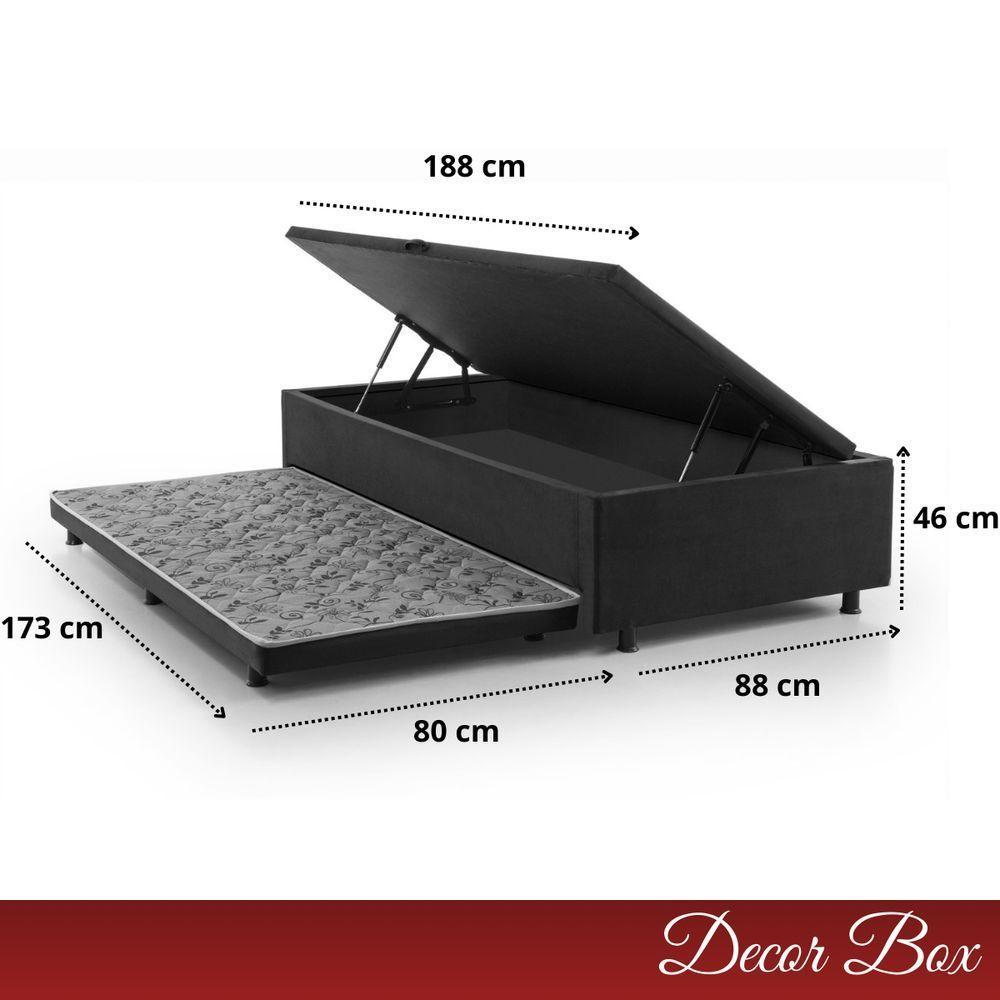 Base Cama Box Solteiro Com Baú E Cama Auxiliar Preto - 2