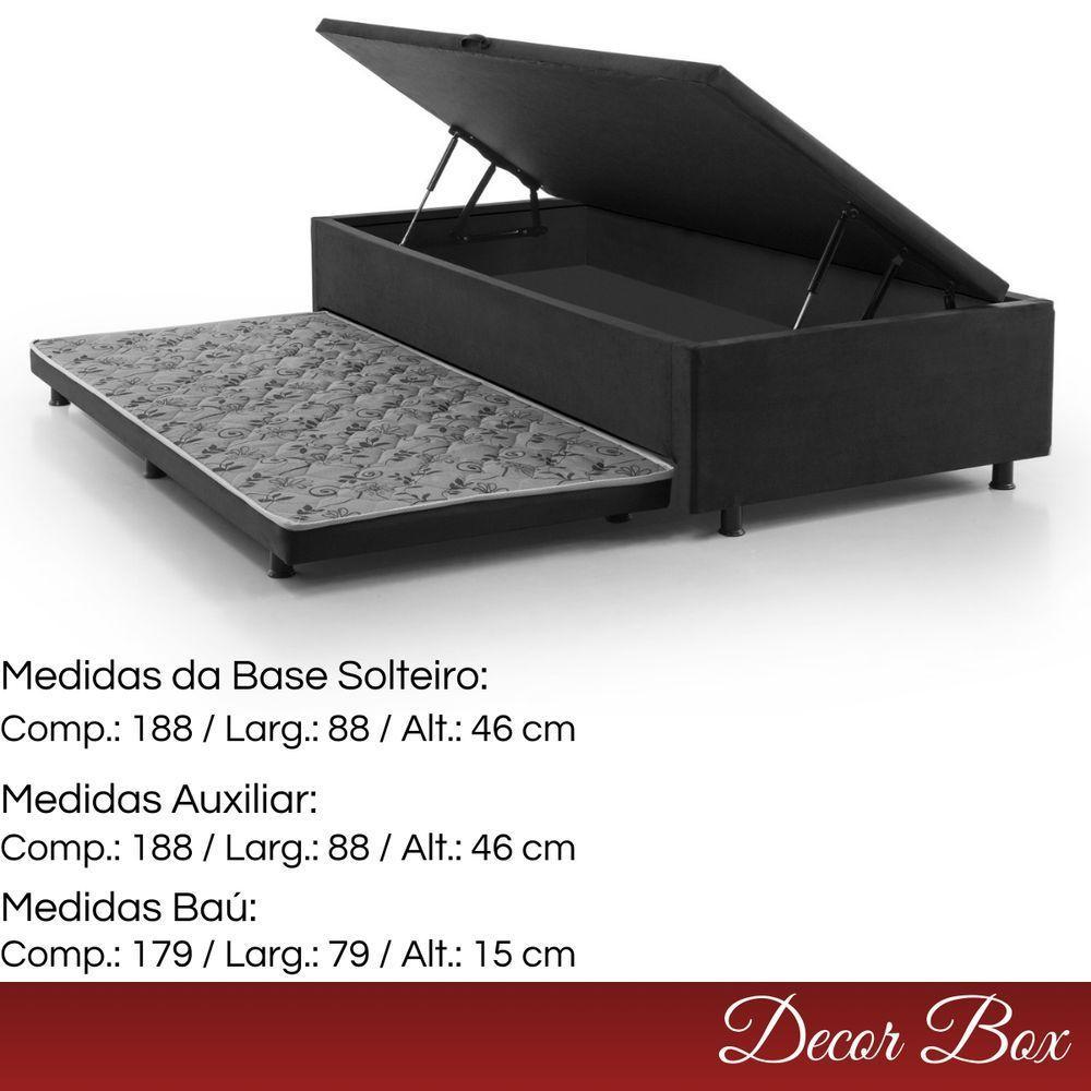 Base Cama Box Solteiro Com Baú E Cama Auxiliar Preto - 3