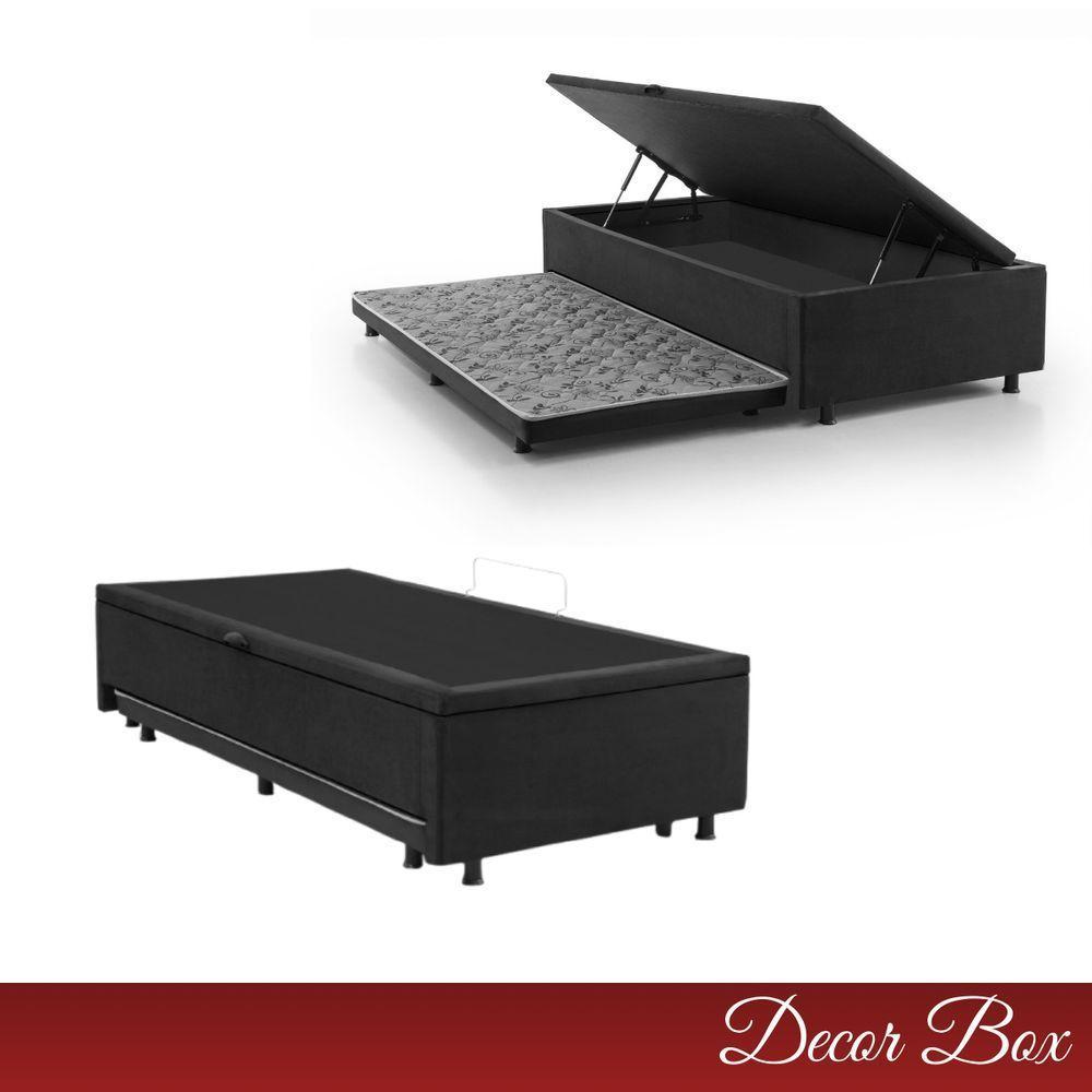 Base Cama Box Solteiro Com Baú E Cama Auxiliar Preto - 5