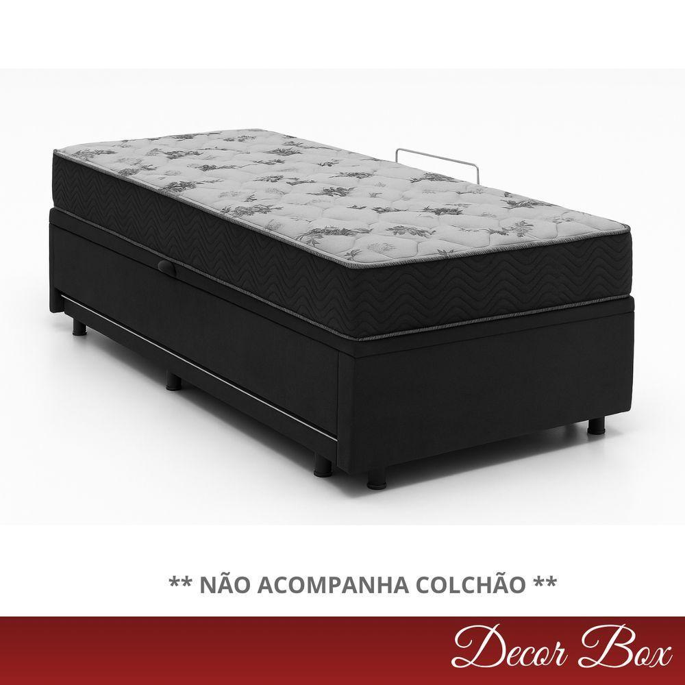 Base Cama Box Solteiro Com Baú E Cama Auxiliar Preto - 7