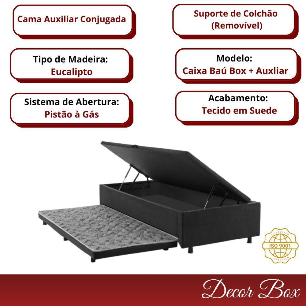 Base Cama Box Solteiro Com Baú E Cama Auxiliar Preto - 8