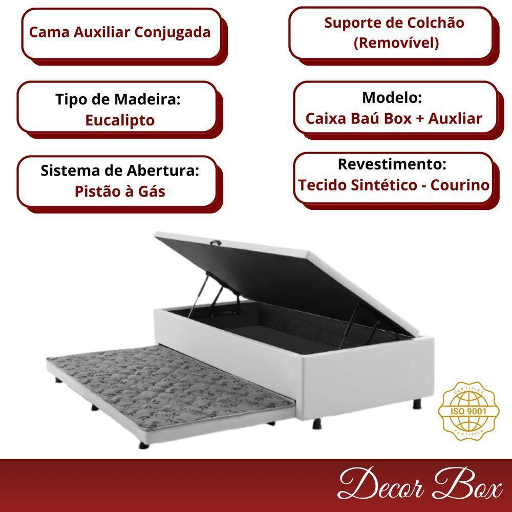 Cama Box Baú Solteiro 4 Pistão Revestimento Sintético Branco - 6