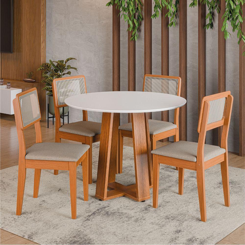Conjunto Sala De Jantar Mesa Athenas Redonda 4 Cadeiras Santiago Dobuê Madeirado Off White - 2