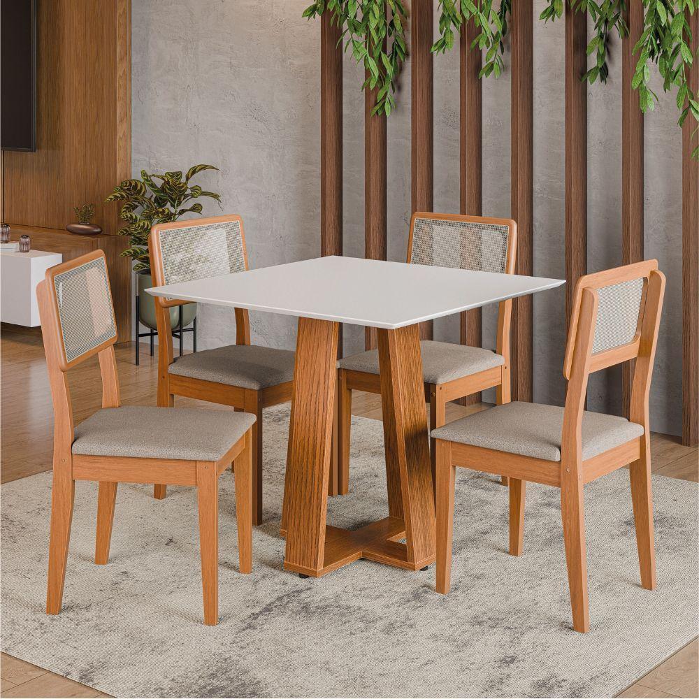 Conjunto Sala De Jantar Mesa Athenas Quadrada 4 Cadeiras Santiago Dobuê Madeirado Off White - 2