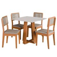 Conjunto Sala De Jantar Mesa Athenas Quadrada 4 Cadeiras Santiago Dobuê Madeirado Off White - 1