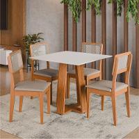Conjunto Sala De Jantar Mesa Athenas Quadrada 4 Cadeiras Santiago Dobuê Madeirado Off White - 2