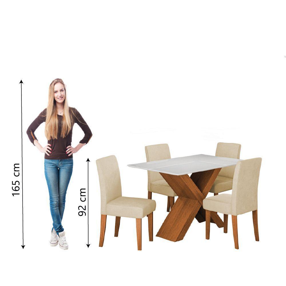 Conjunto De Mesa Sala De Jantar Tampo Com Vidro 1,36m Grécia 4 Cadeiras Trieste Dobuê Madeirado / Bege - 6