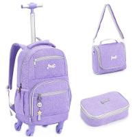 Kit Mochila De Rodinhas + Lancheira + Estojo Box Just Denlex Lilás - 1