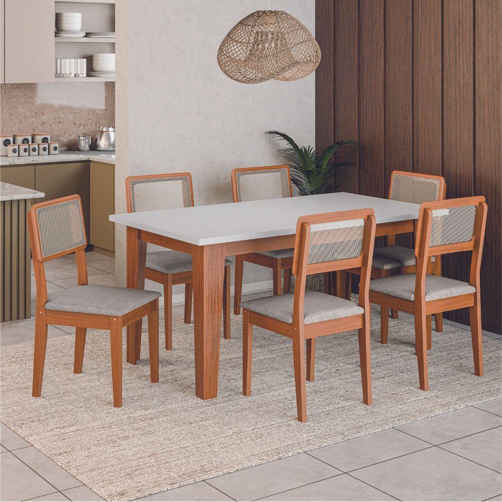 Conjunto Sala De Jantar Mesa Miami 1,60m 6 Cadeiras Santiago Dobuê Madeirado / Off White - 2