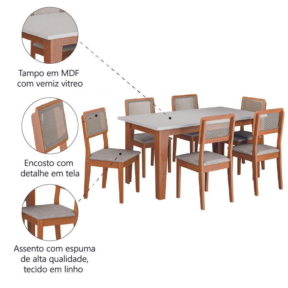Conjunto Sala De Jantar Mesa Miami 1,60m 6 Cadeiras Santiago Dobuê Madeirado / Off White - 5