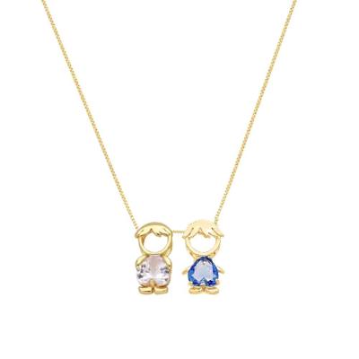 Colar Mãe E Filhos Dois Meninos Cristal Banhado Em Ouro 18k