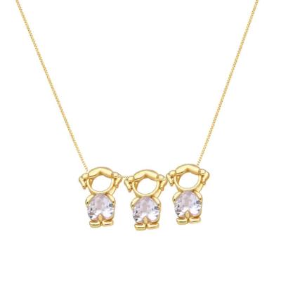 Colar Filhas Tres Meninas Em Cristal Banhado Em Ouro 18k