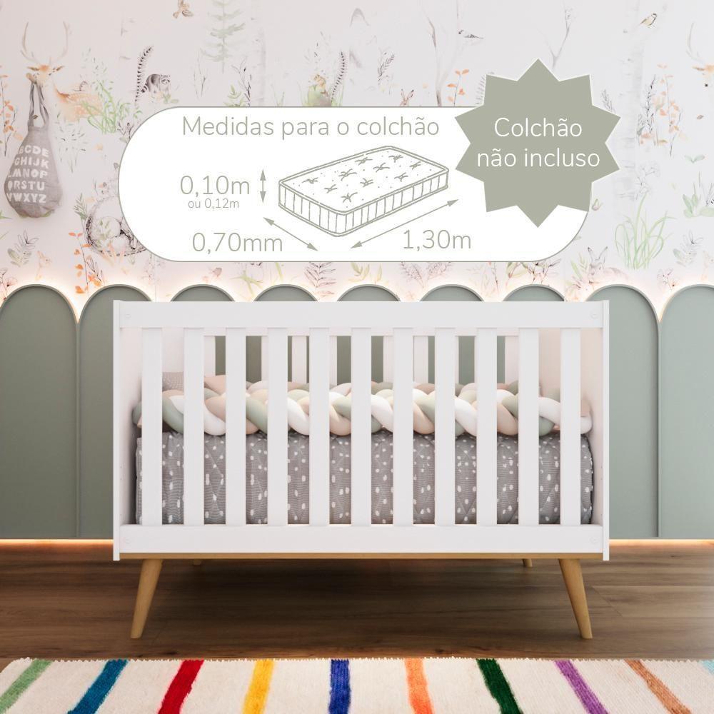 Quarto De Bebê Retrô Lorena Guarda Roupa 3 Portas Cômoda Gran Com Fraldário Berço 3 Em 1 Branco Carolina Baby - 4