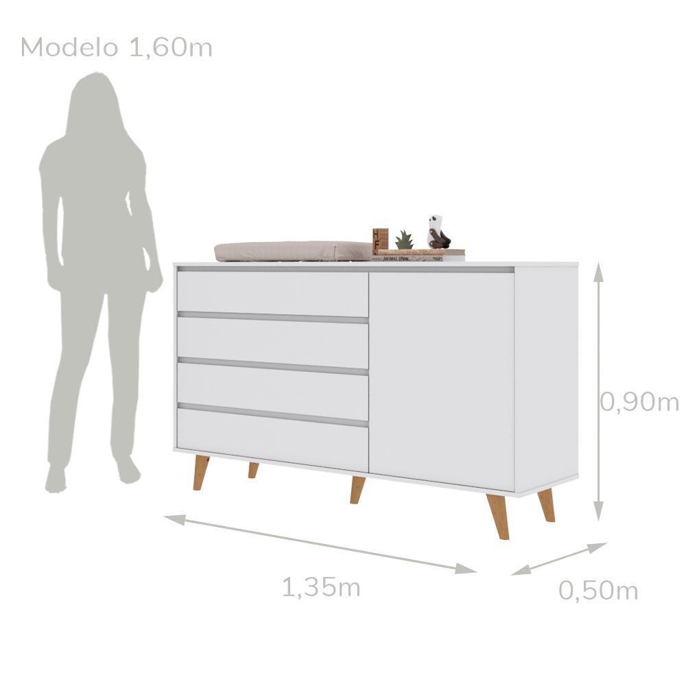 Quarto De Bebê Retrô Lorena Guarda Roupa 3 Portas Cômoda Gran Com Fraldário Berço 3 Em 1 Branco Carolina Baby - 7