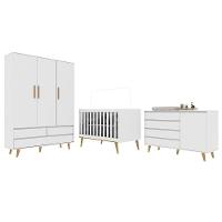 Quarto De Bebê Retrô Lorena Guarda Roupa 3 Portas Cômoda Gran Com Fraldário Berço 3 Em 1 Branco Carolina Baby - 2