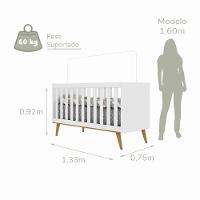 Quarto De Bebê Retrô Lorena Guarda Roupa 3 Portas Cômoda Gran Com Fraldário Berço 3 Em 1 Branco Carolina Baby - 5