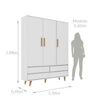 Quarto De Bebê Retrô Lorena Guarda Roupa 3 Portas Cômoda Gran Com Fraldário Berço 3 Em 1 Branco Carolina Baby - 9