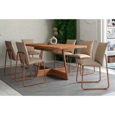 Sala De Jantar Completa átria 1592 Aço C- Tampo Madeirado 160x90cm E 6 Cadeiras 1750 Rose-freijo-nogal - Rose-areia - Carraro