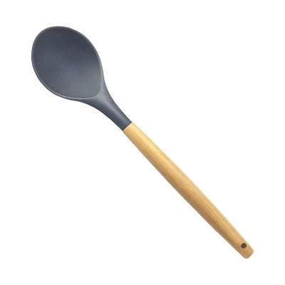 Colher De Silicone Cinza Com Cabo De Madeira - 31cm, Livre De Bpa