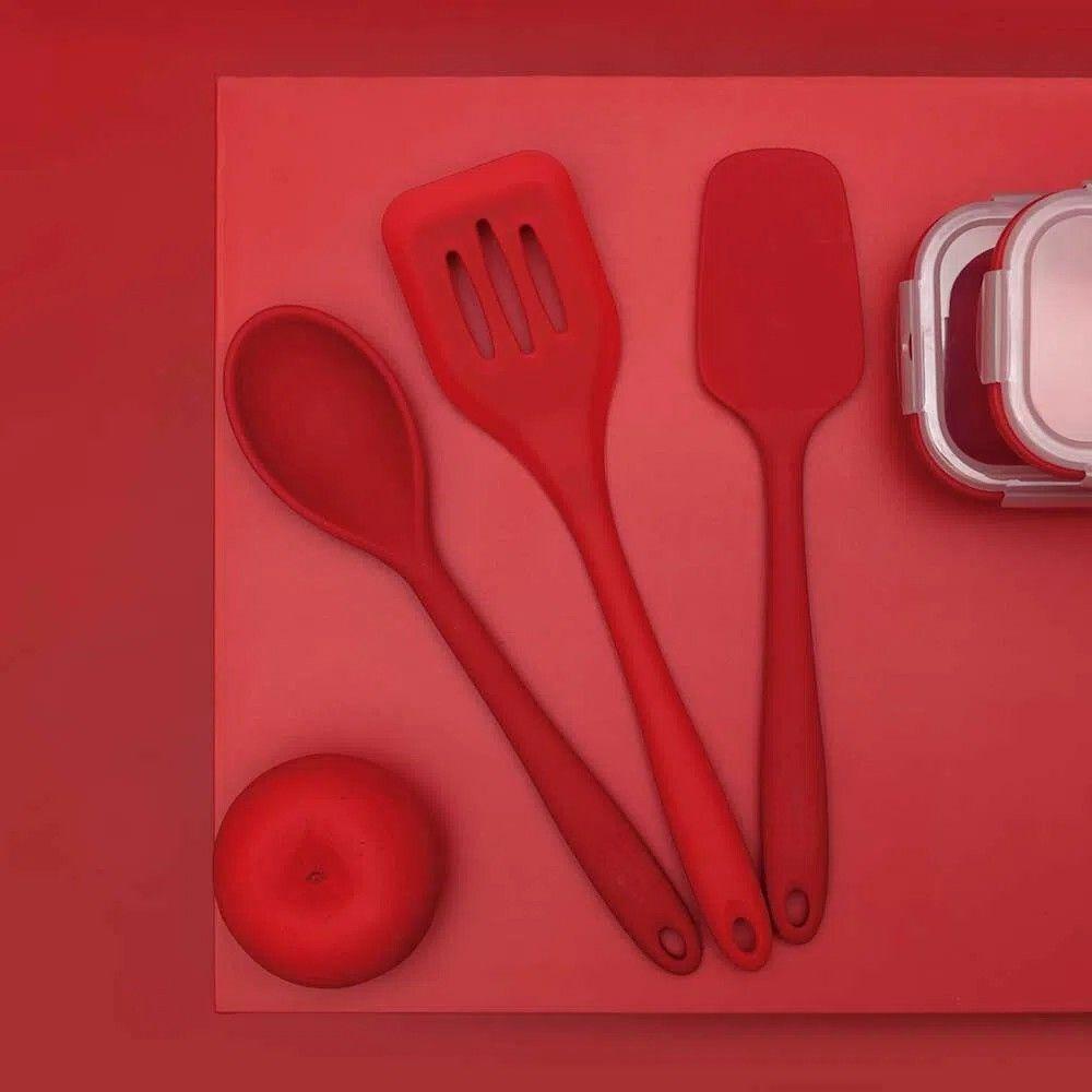 Colher De Silicone Vermelha 27,5cm Com Suporte Para Pendurar - Utensílio De Cozinha Prático - 5