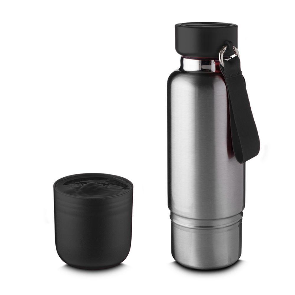 Garrafa Em Inox Parede Dupla 500ml Com Copo E Porta Objetos Preta - 4