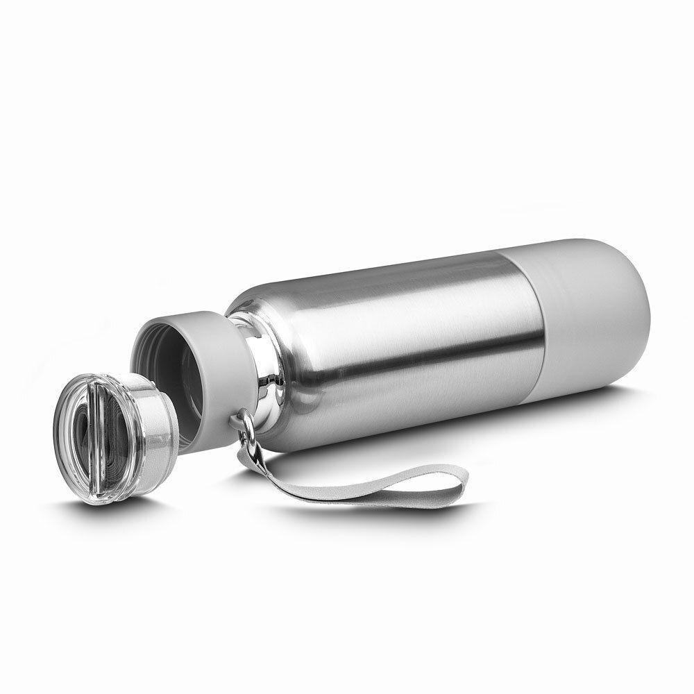 Garrafa Em Inox Parede Dupla 500ml Com Copo E Porta Objetos Cinza - 4