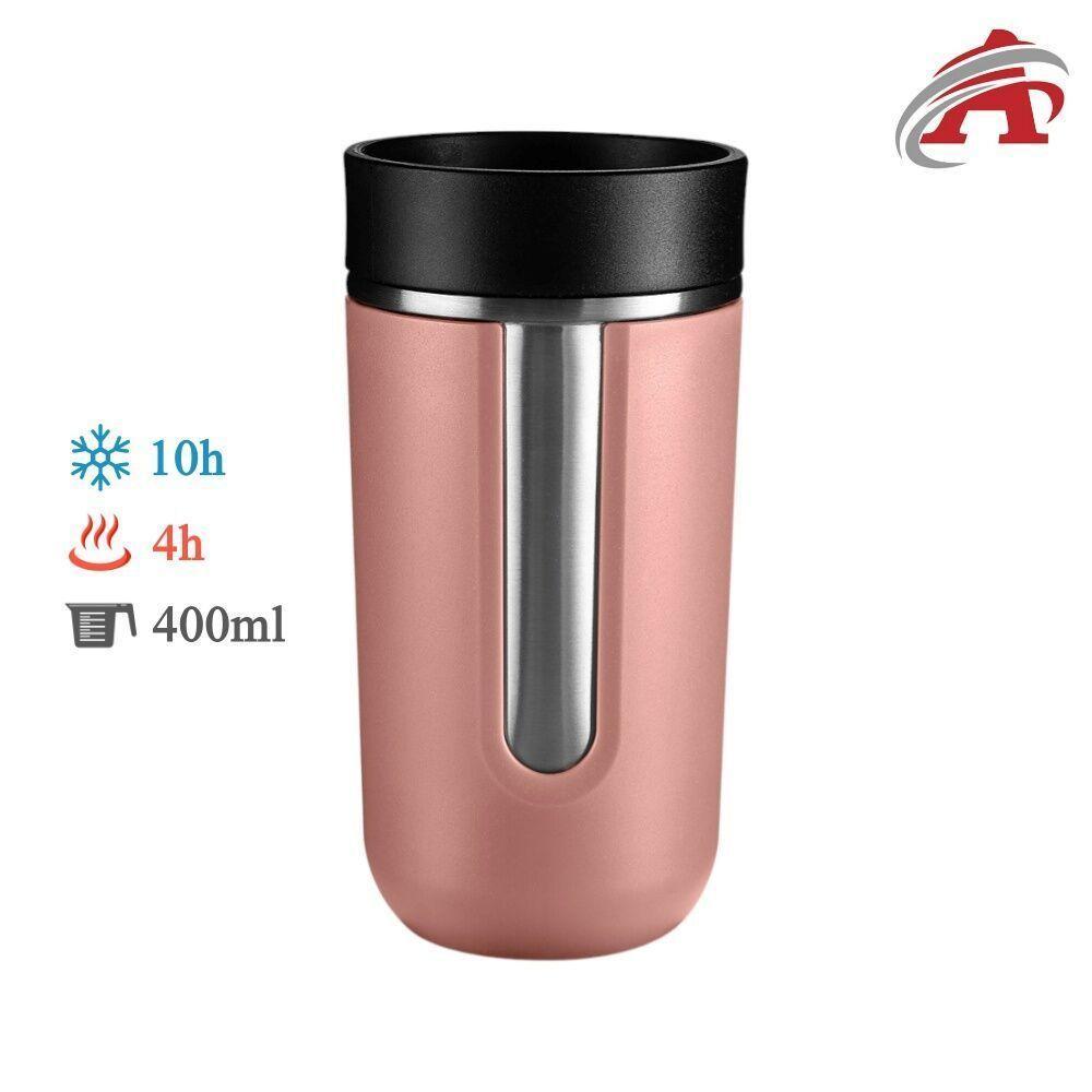 Copo Térmico Rosa Com Tampa Em Aço Inox E Parede Dupla - 400ml - 7