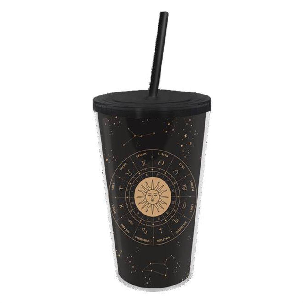 Copo Com Canudo Cósmico Dos Signos - Elegância E Personalização Para Sua Experiência Astral - 1