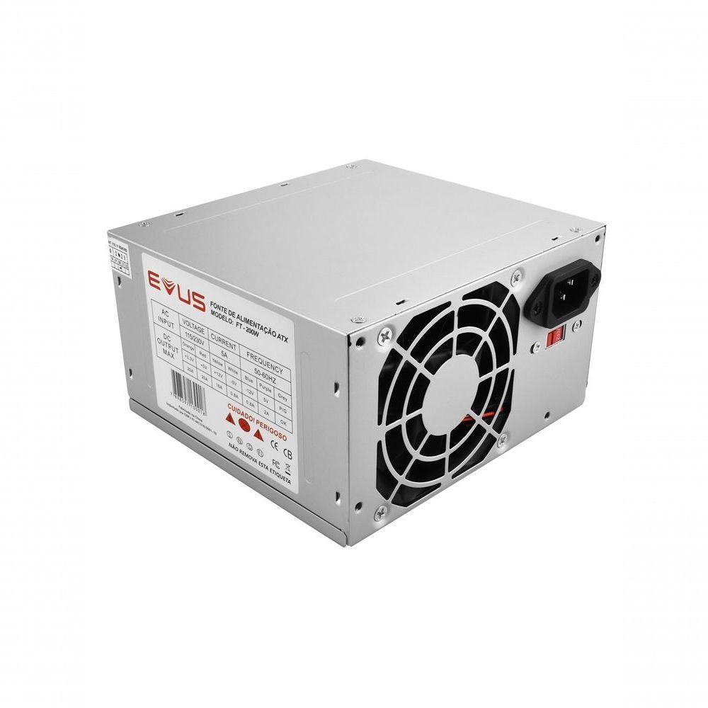 Fonte Evus Ft-200w Atx 200w Real 20-24p 3 Sata Com Cabo - 1