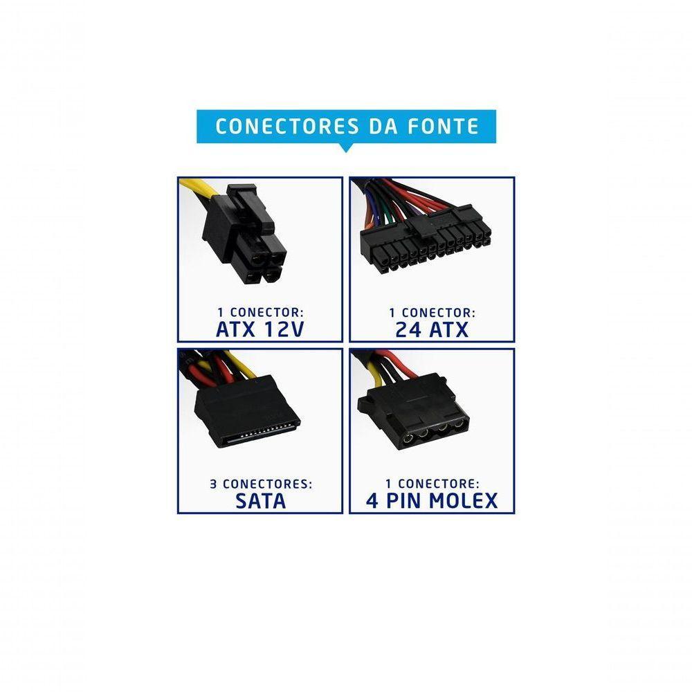 Fonte Evus Ft-200w Atx 200w Real 20-24p 3 Sata Com Cabo - 4