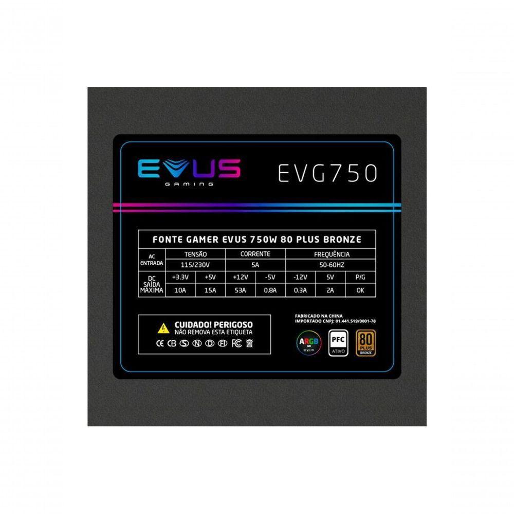 Fonte Atx Gamer Evus Evg750 Argb 750w 80 Plus Bronze - 5