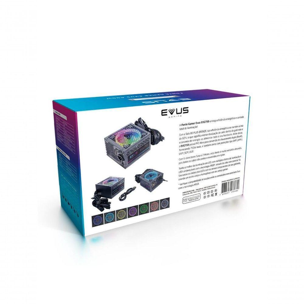 Fonte Atx Gamer Evus Evg750 Argb 750w 80 Plus Bronze - 9