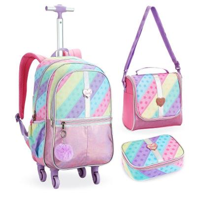 Kit Mochila De Rodinhas + Lancheira Térmica + Estojo Box Just Love Denlex Pastel