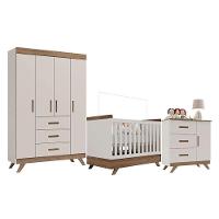 Quarto De Bebê Retrô Maya Com Berço Americano Vitória Off White Carvalho – Carolina - 1