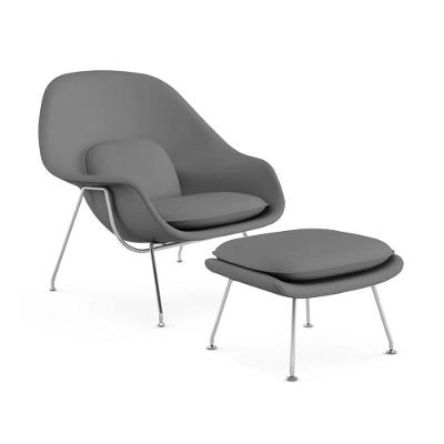 Poltrona Womb Chair Com Puff Cromada Sintético Cinza