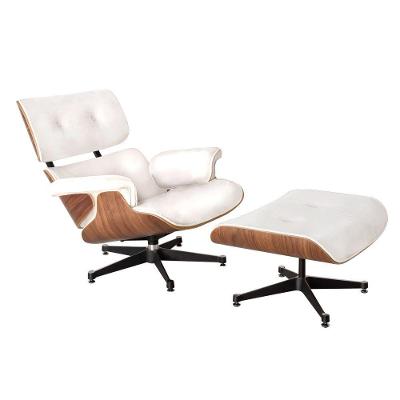 Poltrona Charles Eames Com Puff Couro Legítimo Branco