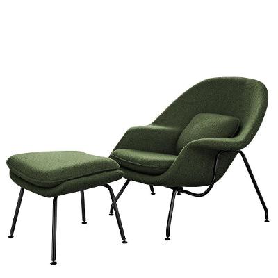 Poltrona Womb Chair Com Puff Base Preta Linho Verde