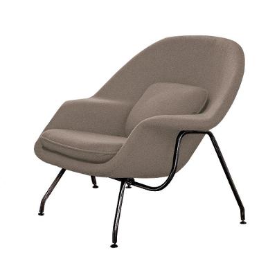 Poltrona Womb Chair Sem Puff Base Preta Linho Bege