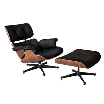 Poltrona Charles Eames Com Puff Couro Legítimo Preto