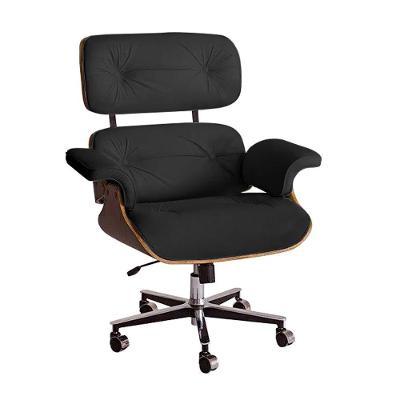 Poltrona Para Leitura Charles Eames Office Exec Couro Sintético Preto