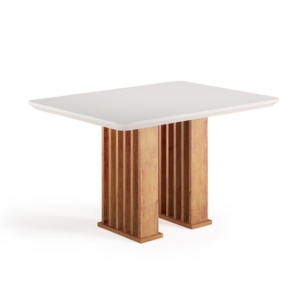 Mesa Sala De Jantar Tampo Com Vidro Mond 1,20m Madeirado/off White Viero - 1