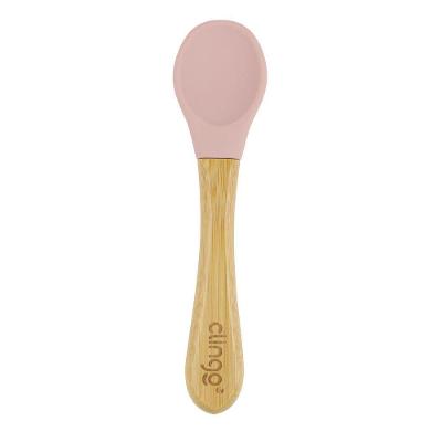 Colheres Antimicrobianas Em Bambu E Silicone Rosa Seguras Para Bebês