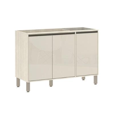 Balcão De Pia Sem Tampo Para Cozinha 120cm 3 Portas De Abrir Pátina Ff/mocca Laca