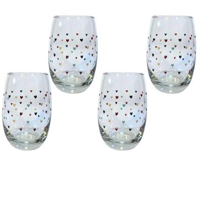 Jogo 4 Copo Redondo Longo Para Drink água E Suco 465ml Mini Coração