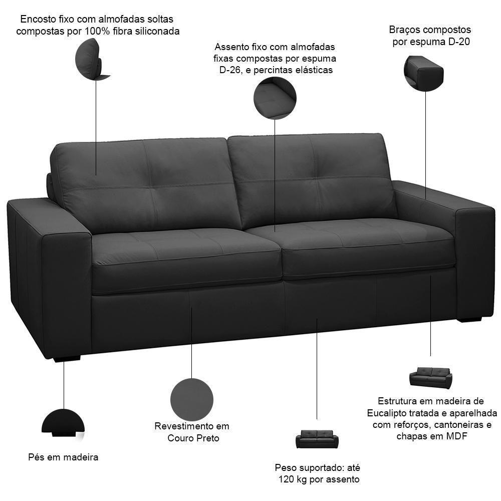 Sofá 2 Lugares Para Sala De Estar Living 150cm Vienne L06 Couro Preto - Lyam Decor - 3