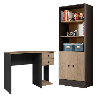 Mesa Escrivaninha 4115 E Armário Gamer 4095 Preto Fosco Carvalho Toq Rústico - Qmovi