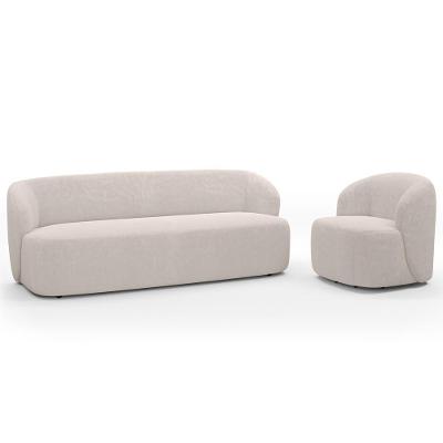 Sofá 2 Lugares 170cm Com Poltrona Giratória Orgânica Heidy F04 Bouclê Bege - Lyam Decor